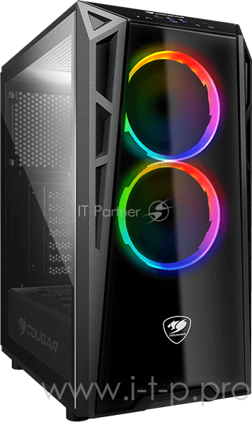 Корпус Cougar 385QMY0.0003 Turret RGB, без БП, большое боковое окно из закалённого стекла, чёрный, ATX
