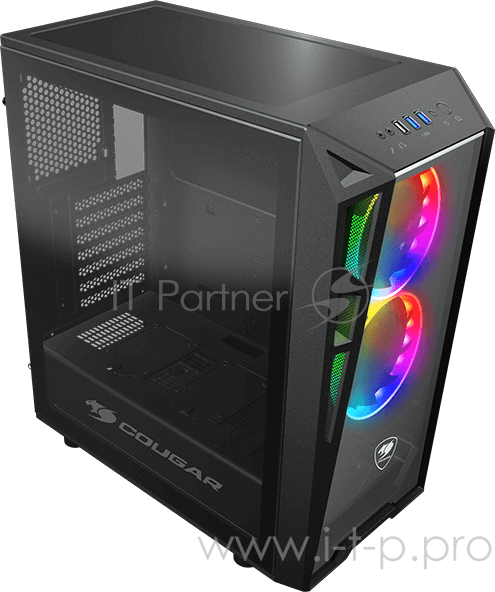 Корпус Cougar 385QMY0.0003 Turret RGB, без БП, большое боковое окно из закалённого стекла, чёрный, ATX