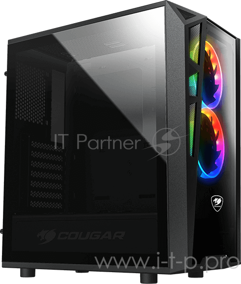 Корпус Cougar 385QMY0.0003 Turret RGB, без БП, большое боковое окно из закалённого стекла, чёрный, ATX