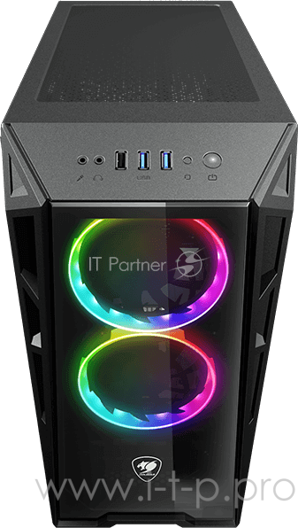 Корпус Cougar 385QMY0.0003 Turret RGB, без БП, большое боковое окно из закалённого стекла, чёрный, ATX
