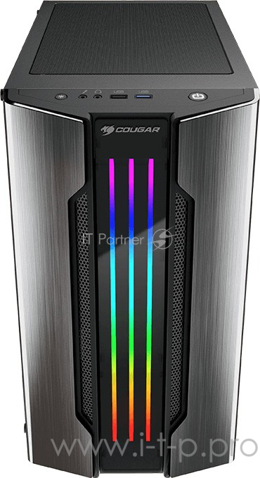 Cougar Gemini M игровой корпус серо-стальной (без БП, Mini ITX / Micro ATX, RGB LED, закаленное стекло, fan 1 x120 мм, 1 x USB 2.0, 2 x USB 3.0, audio)