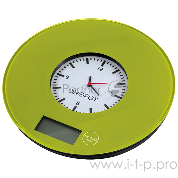 Весы кухонные электронные ENERGY EN-427,зеленые с часами