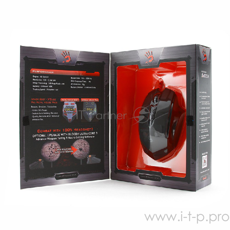 Мышь A4Tech Bloody V7m Gaming USB (Черный) 400-3000dpi 5 mod, 8 кн, 160kb memory, 30G/sec, 125-1000hz USB, key 3ms (890552)
