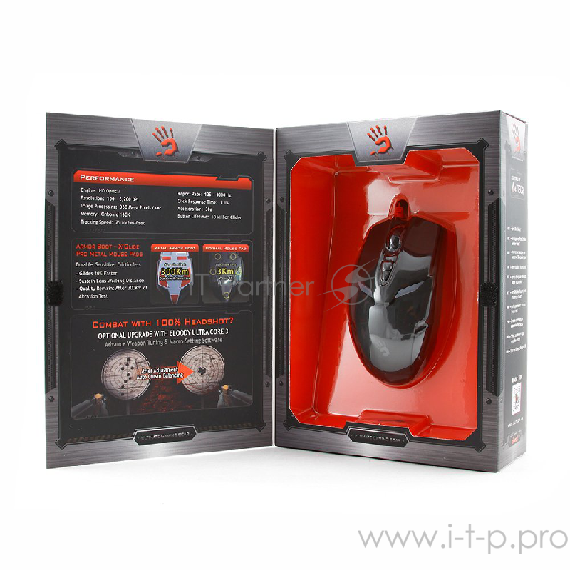 Мышь A4Tech Bloody V4m Gaming USB (Черный) ,8 кн., 3200 dpi, метал ножк