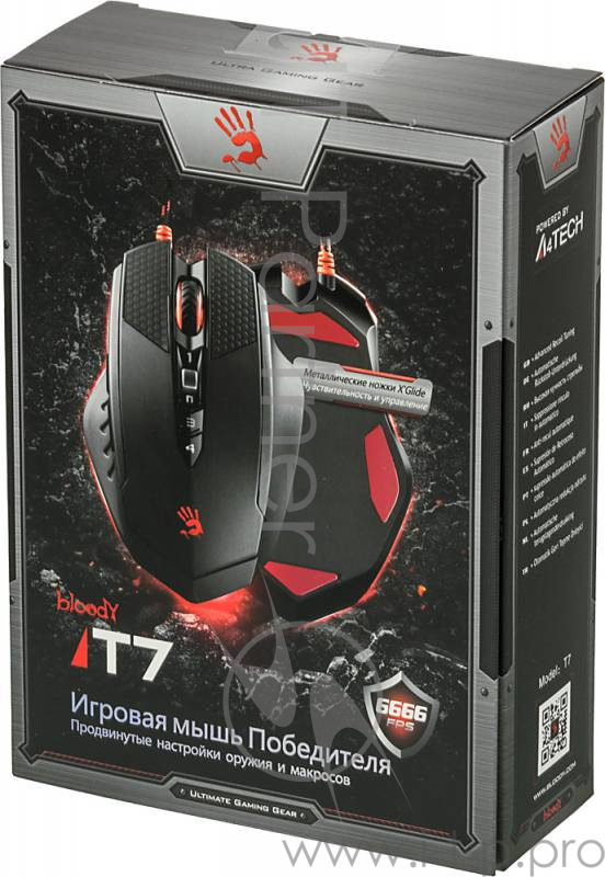 Мышь A4Tech Bloody Terminator TL7 черный/серый лазерная (8200dpi) USB2.0 игровая (8but)