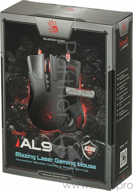 Мышь A4Tech Bloody AL9 Blazing черный лазерная (8200dpi) USB2.0 игровая (7but)