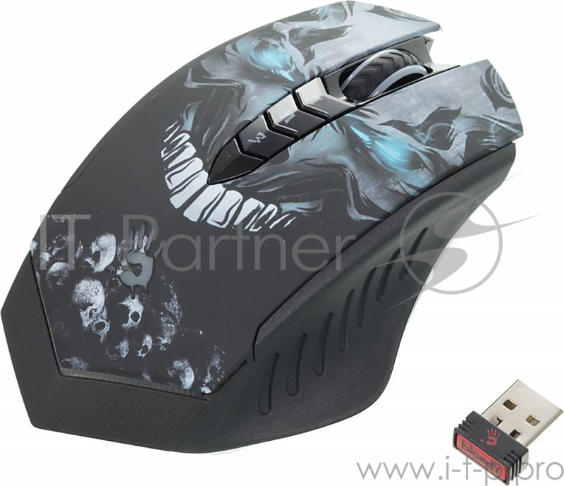 Мышь Mouse A4 Bloody R8 metal feet Skull design black optical (3200dpi) cordless USB Gaming (7but)