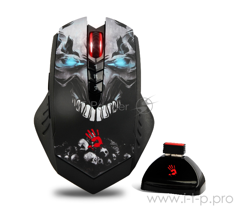 Мышь Mouse A4 Bloody R8 metal feet Skull design black optical (3200dpi) cordless USB Gaming (7but)