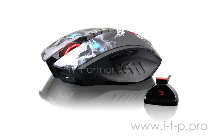 Мышь Mouse A4 Bloody R8 metal feet Skull design black optical (3200dpi) cordless USB Gaming (7but)