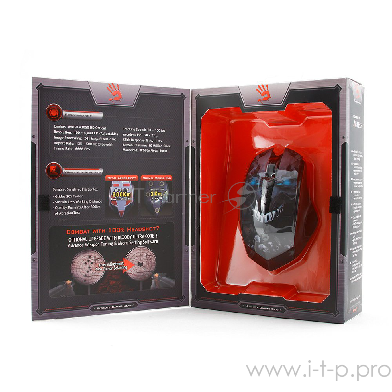 Мышь Mouse A4 Bloody R8 metal feet Skull design black optical (3200dpi) cordless USB Gaming (7but)
