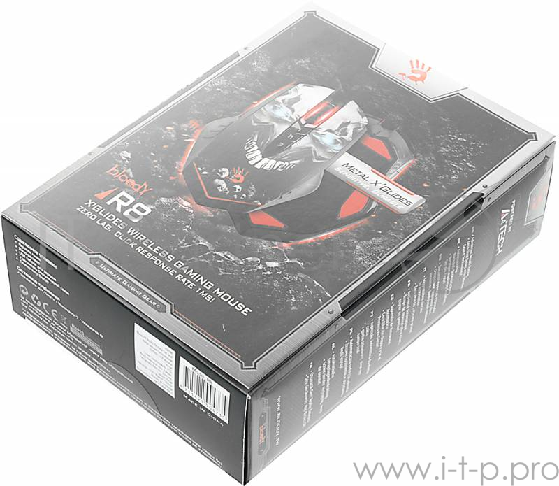 Мышь Mouse A4 Bloody R8 metal feet Skull design black optical (3200dpi) cordless USB Gaming (7but)