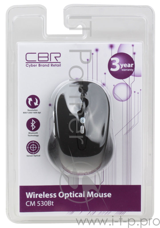 Мышь CBR CM-530 Bluetooth Black, оптика, 800/1200/1600dpi, 2 доп.кл., софттач, мини
