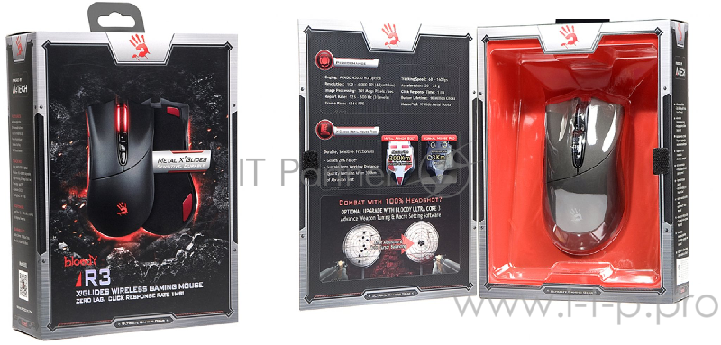Мышь A4Tech Bloody R3 metal feet черный Беспроводная (3200dpi) USB игровая