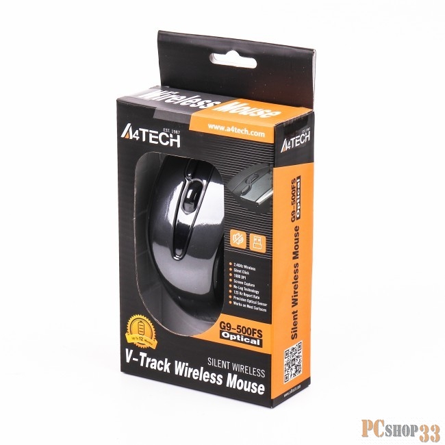 Мышь A4 V-Track G9-500FS черный оптическая (1000dpi) silent беспроводная USB1.1 (3but)