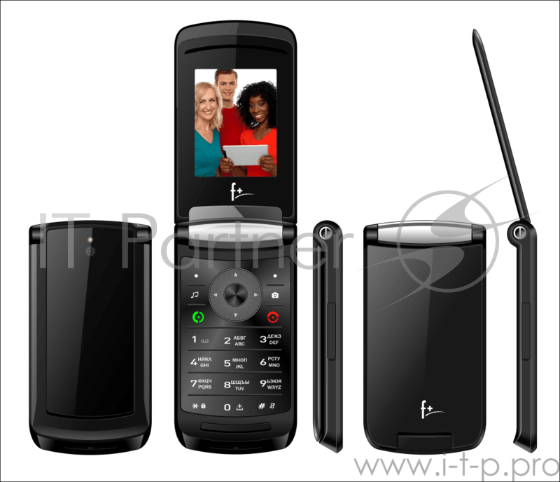 Телефон сотовый f+ Flip2 Black, 2.4 240х320, 32MB RAM, 32MB, up to 32GB flash, 0.08Mpix, 2 Sim, BT v3.0, Micro-USB, 750 мА·ч, 100g, 106,3 ммx51,5 ммx15,2 мм