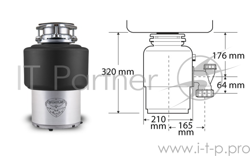 Измельчитель пищевых отходов STATUS PREMIUM 150 390Вт 1480об/мин Ф210мм