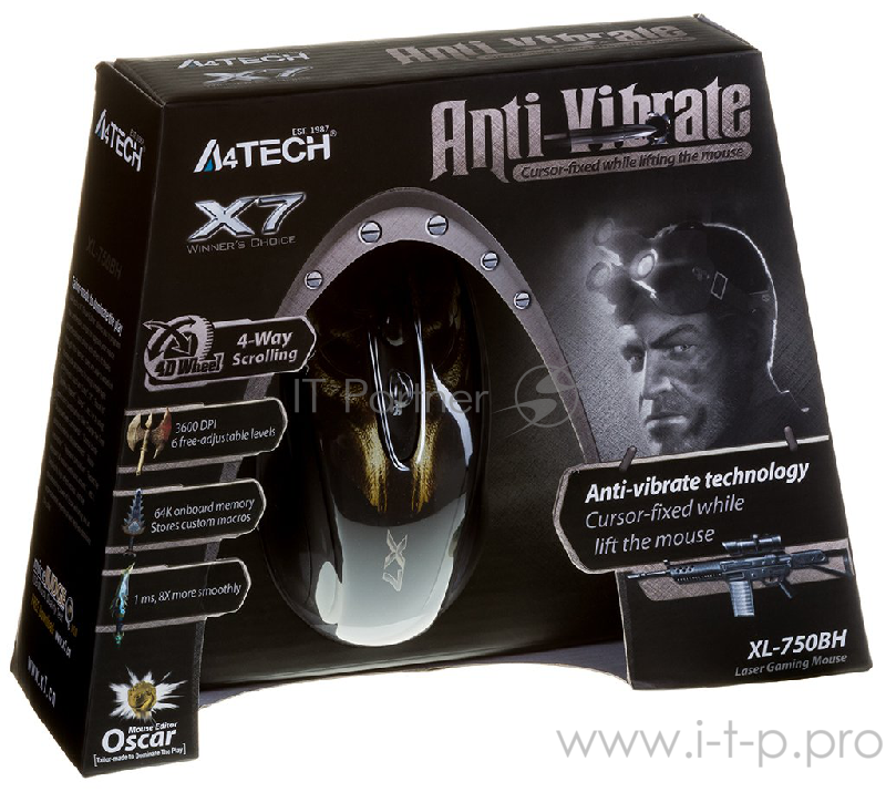 Мышь A4Tech XL-750BH (черный+корич.) USB, 6кн, 1кл-кн, 3600DPI