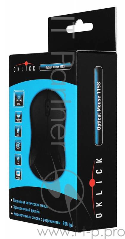 Мышь Oklick 115S for Notebooks Black Optical 1000DPI USB