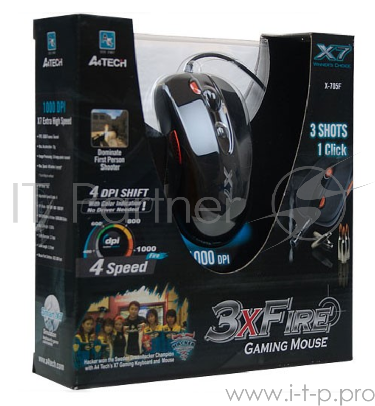 Мышь A4 X-705K black optical (2000dpi) USB Gaming (5but)