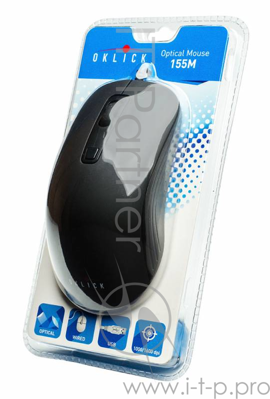 Мышь Oklick 155M black (1000/1600dpi) USB