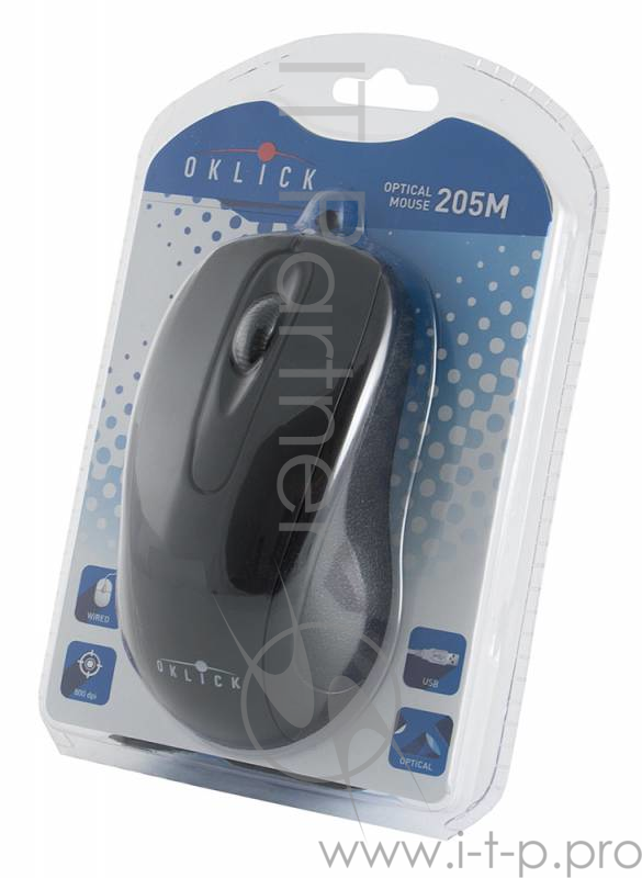 Мышь Oklick 205M черный оптическая (800dpi) USB (3but)