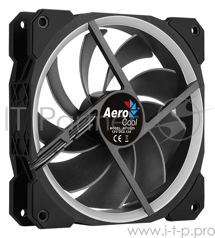Вентилятор Aerocool ORBIT , 120x120x25мм, 16,8 млн. цветов, RGB подсветка в виде двойного кольца, 3-Pin, 1200 об/мин, 55,9 CFM, 14,1 дБА