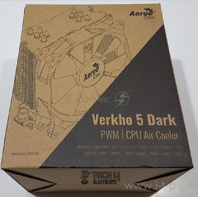 Устройство охлаждения(кулер) Aerocool Verkho 5 DARK Soc-FM2+/AM2+/AM3+/AM4/1150/11 4-pin 15-27dB Al+Cu 150W 741gr LED Ret