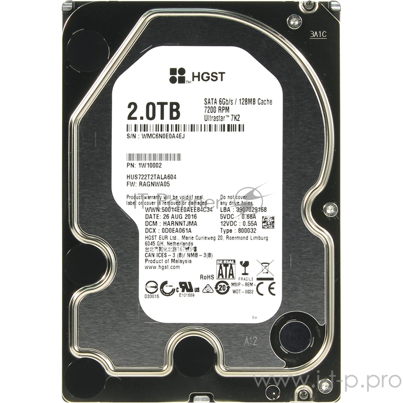 Жесткий диск 2Tb WD Ultrastar 7K2 (HUS722T2TALA604) {SATA 6Gb/s, 7200 rpm, 128mb buffer, 3.5} 1W10002