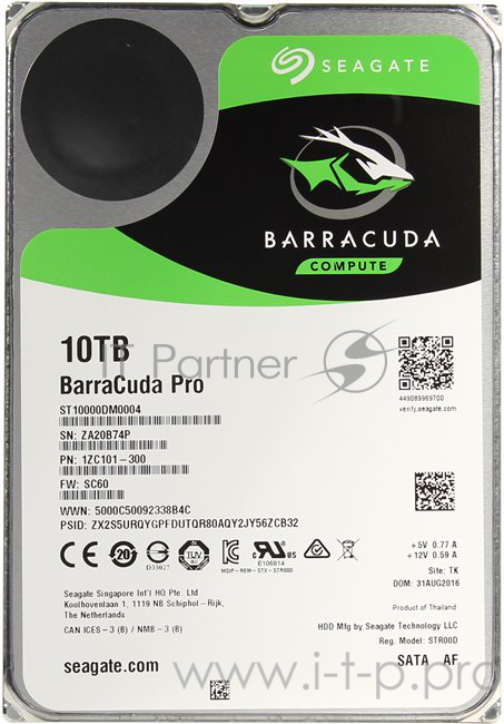 Жесткий диск SATA 10TB 7200RPM 6GB/S 256MB ST10000DM0004 SEAGATE Barracuda