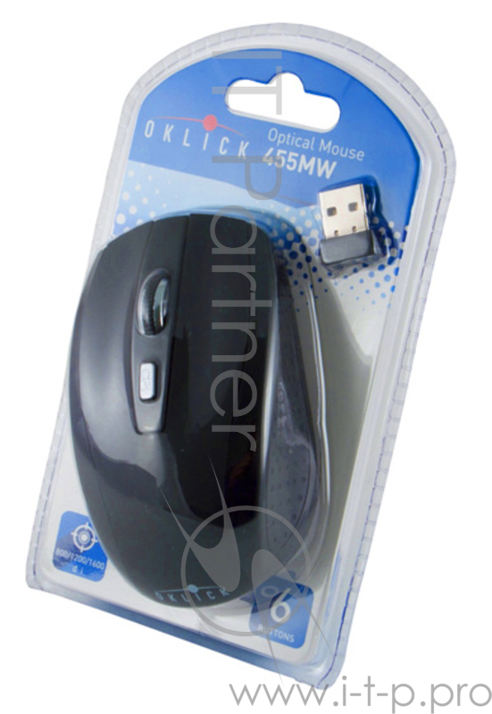 Мышь Oklick 455MW черный оптическая (1600dpi) беспроводная USB (5but)