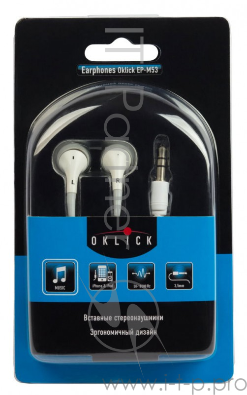 Наушники вкладыши Oklick EP-M53 0.8м белый/серый проводные (в ушной раковине)