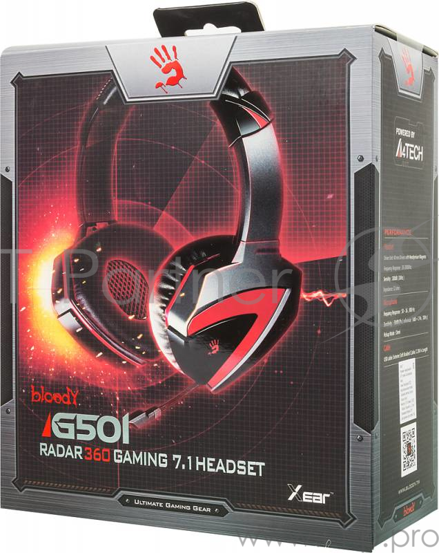 Наушники A4 G501, черно-красные {Наушники с микрофоном, 2.2м}