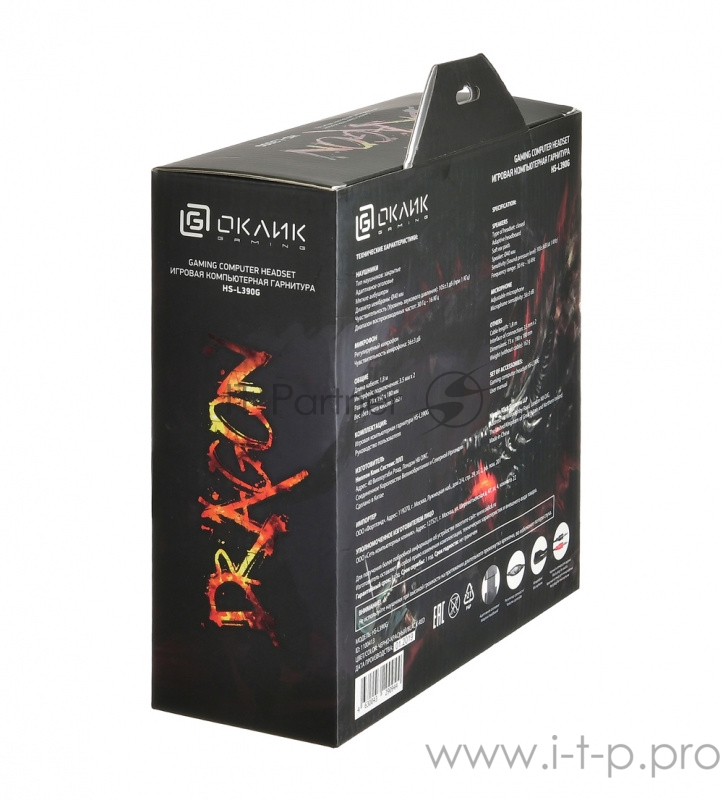 Гарнитура Oklick HS-L390G DRAGON black/red 1.8m (JD-728S)
