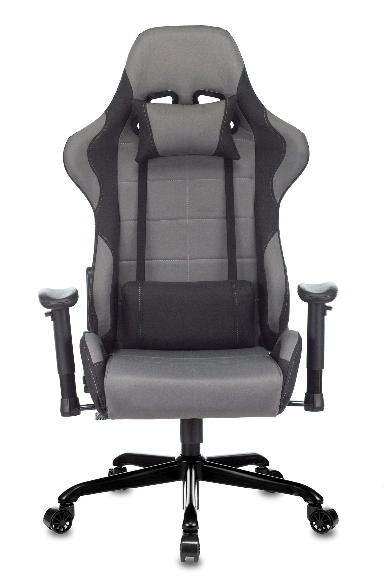 Кресло игровое Бюрократ 771N/GREY-BL две подушки серый с черными вставками крестовина металл