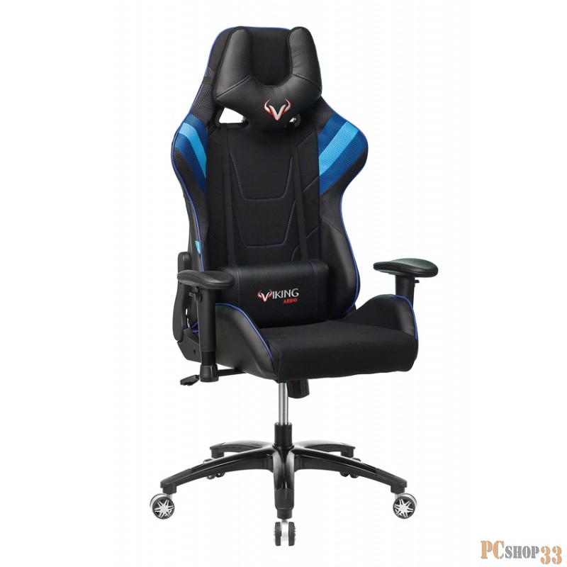 Кресло игровое Бюрократ VIKING 4 AERO BLUE две подушки черный/синий искусст.кожа/ткань