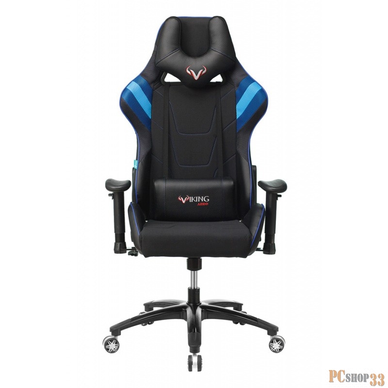 Кресло игровое Бюрократ VIKING 4 AERO BLUE две подушки черный/синий искусст.кожа/ткань