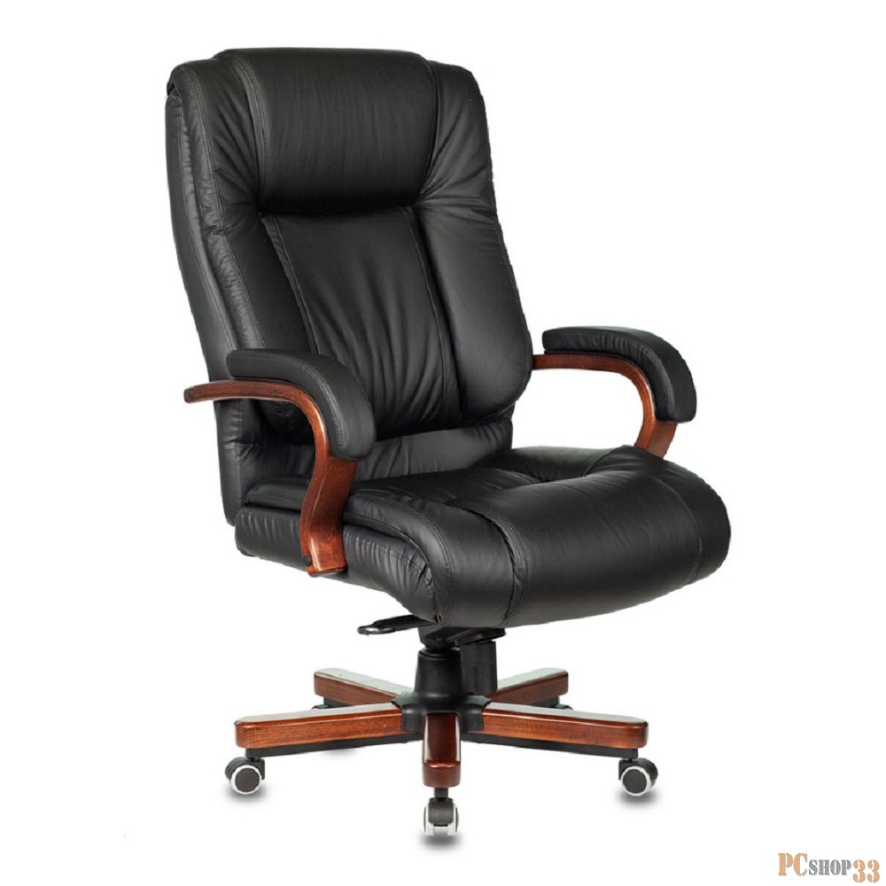 Кресло руководителя Бюрократ T-9925WALNUT/BLACK черный кожа крестовина дерево