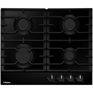 Встраиваемая варочная панель HANSA/ Варочная поверхность, газовая BHGS630301, 4 газовых конфороки (1х5,3см,2х7,3cм, 1х9,8см), ЧУГУННЫЕ РЕШЕТКИ, автоподжиг, газ-контроль, черный