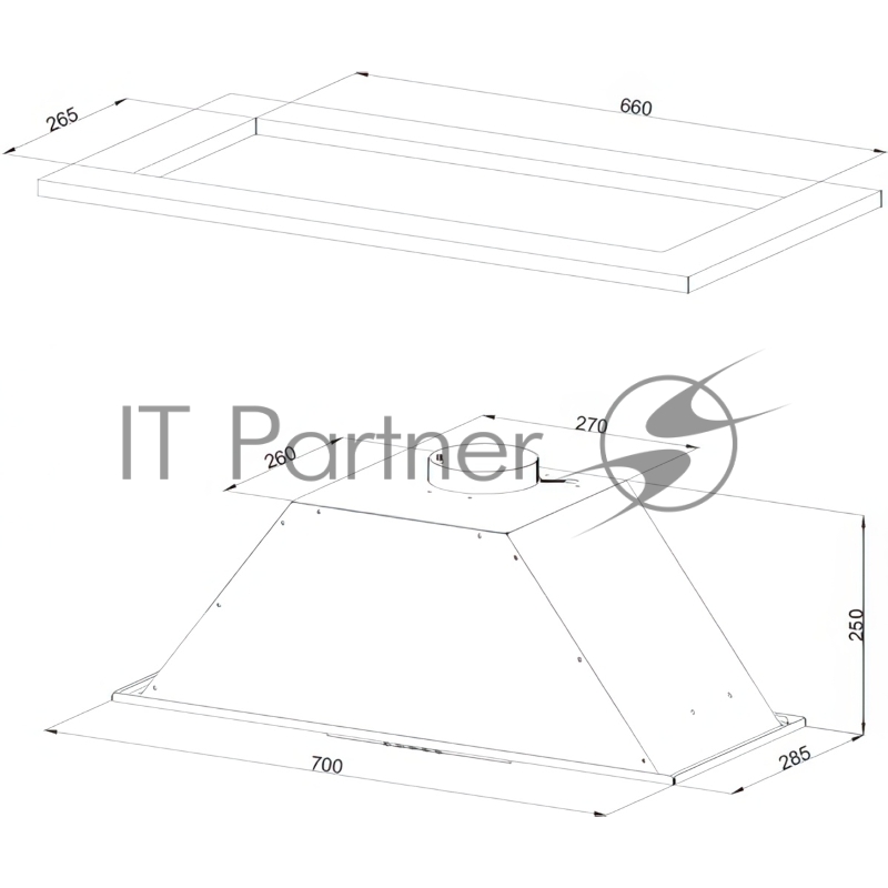 Встраиваемая вытяжка Kuppersberg встраиваемая, 25 х 70 х 28.5 см, 650 м3/ч, 42 дБ, отвод/циркуляция, кнопочное управление, 3 скорости, нержавеющая сталь