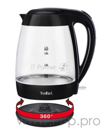 Чайник TEFAL Черный со стеклом, 2200Вт, закрытая спираль, 1.7 л