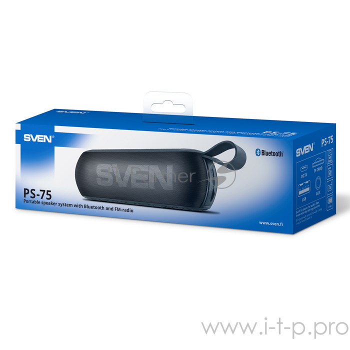 Портативная акустика SVEN PS-75, черный (6 Вт, Bluetooth, FM, USB, microSD, 1200мА*ч)