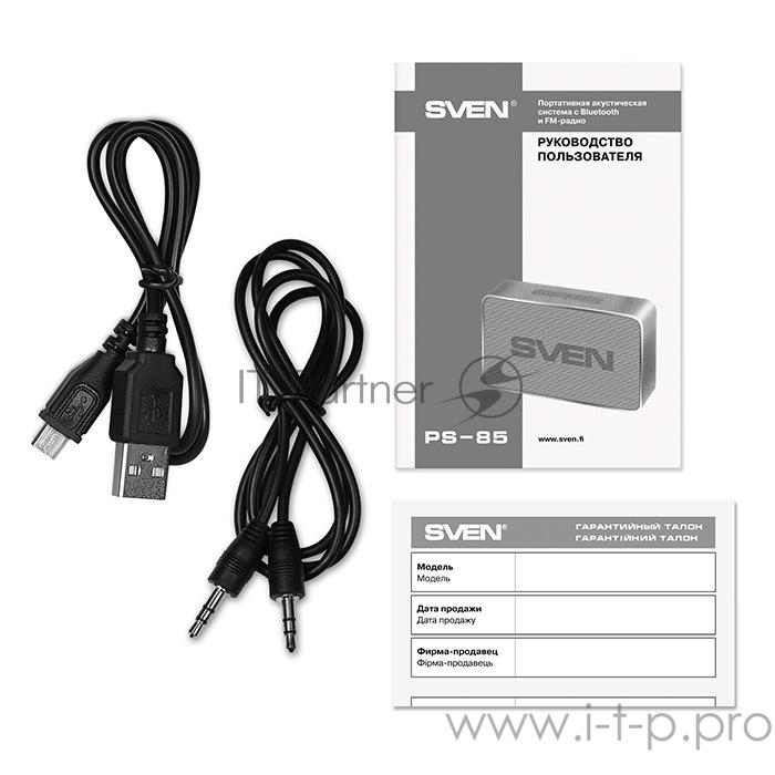 Акустическая система SVEN PS-85, черный (5 Вт, Bluetooth, FM, USB, microSD, 600мА*ч)