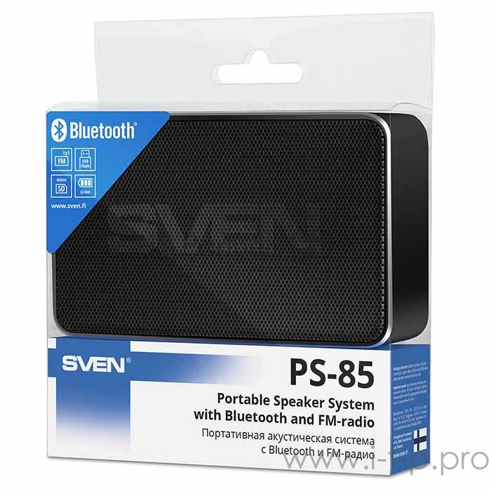 Акустическая система SVEN PS-85, черный (5 Вт, Bluetooth, FM, USB, microSD, 600мА*ч)