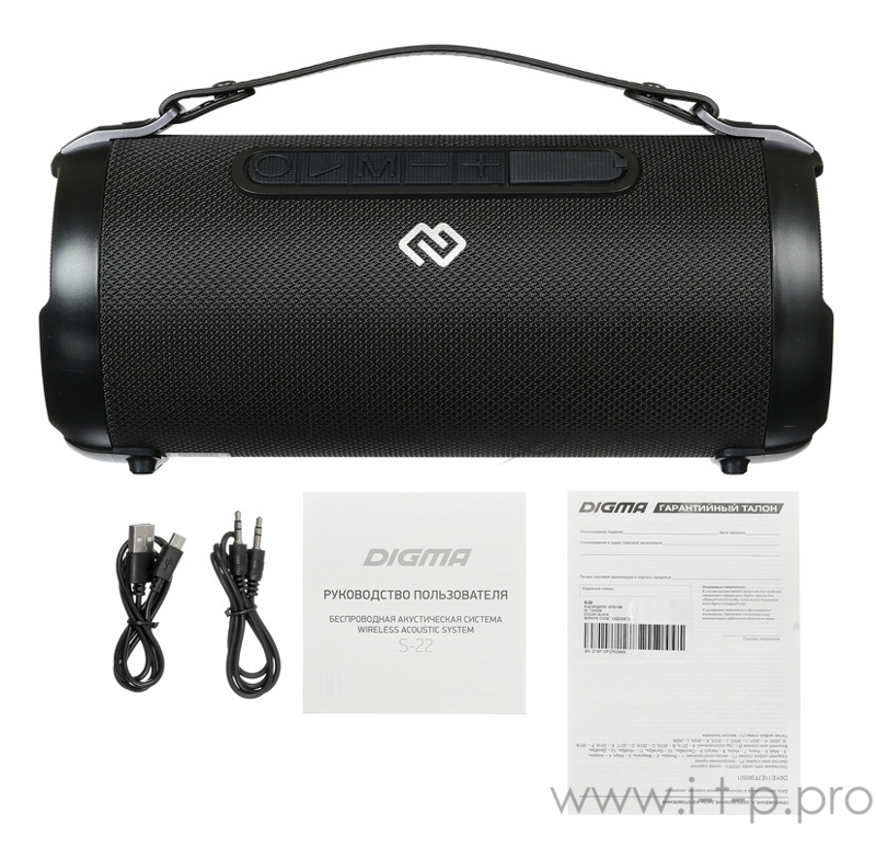 Колонка порт. Digma S-22 черный 15W 1.0 BT 1500mAh (SP2215B)