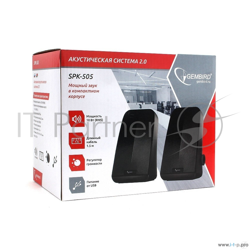 Акустическая система Gembird SPK-505, черный, 10 Вт, рег. громкости, USB-питание