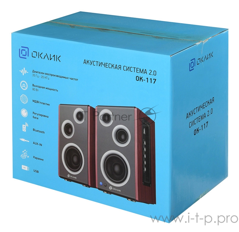 Колонки Oklick OK-117 BT 2.0 черный 80Вт беспроводные BT