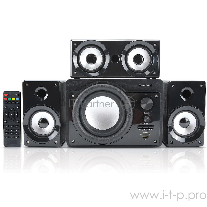 Акустическая система CROWN CMBS-390 - формат 3.1 Акустическая система 3.1 ьный формат с дополнительной центральной колонкой, тип подключения - проводное, Bluetooth, максимальная выходная мощность 15W+8W*3 (RMS), частотный диапазон 35Hz-20KHz