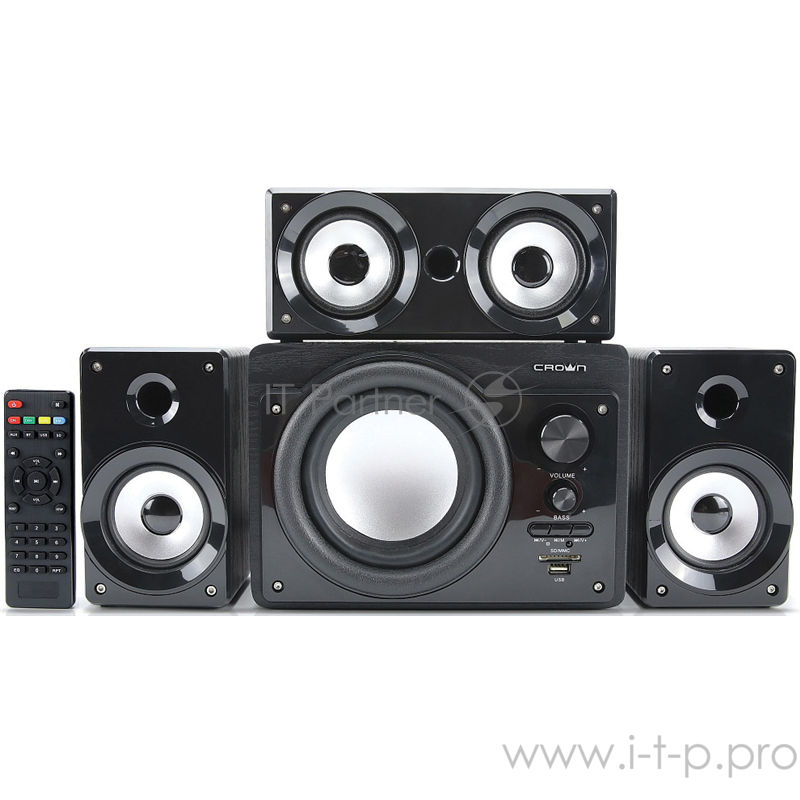 Акустическая система CROWN CMBS-390 - формат 3.1 Акустическая система 3.1 ьный формат с дополнительной центральной колонкой, тип подключения - проводное, Bluetooth, максимальная выходная мощность 15W+8W*3 (RMS), частотный диапазон 35Hz-20KHz