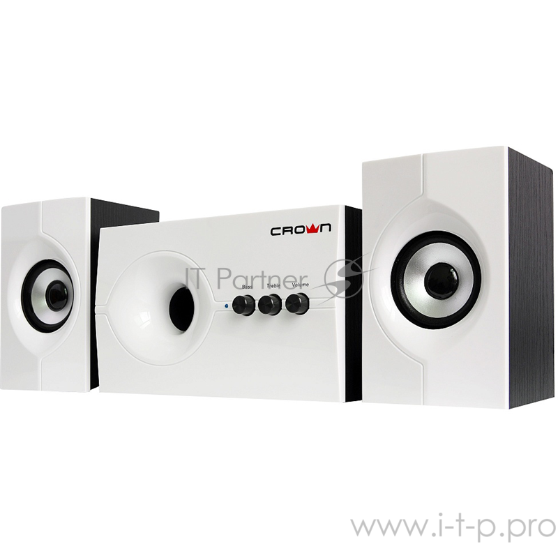 Акустическая система CROWN CMS-350, Bluetooth, выходная мощность 15W+10W*2(RMS), частотный диапазон 35HZ-20KHZ, регуляторы ромкости, высоких и низких частот на корпусе, материал корпуса - МДФ , панель - белый глянец.