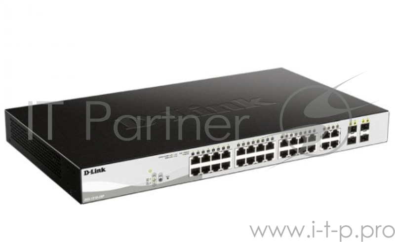 Коммутатор D-Link DGS-1210-28P/FL1A, L2 Managed Switch with 24 10/100/1000Base-T ports and 4 100/1000Base-T/SFP combo-ports (24 PoE ports 802.3af/802.3at (30 W), PoE Budget 193 W).8K Mac address, 802.3x Flow Co